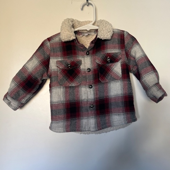 George Baby plaid Sherpa Lined Button Closure Shacket Jacket - Picture 3 of 9
